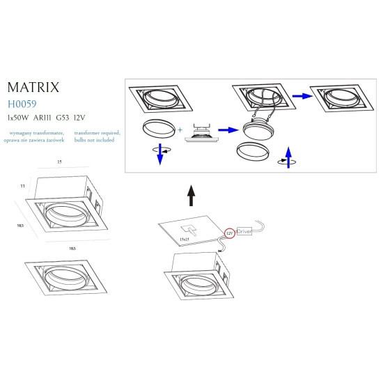 Maxlight Oprawa Wpustowa Matrix I Biała Ar111 GU10 230V H0059