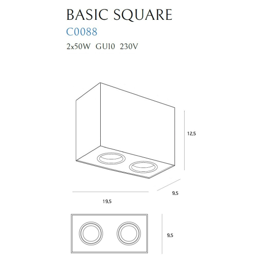 Maxlight Lampa Sufitowa Basic Square Biała Podwójna C0088
