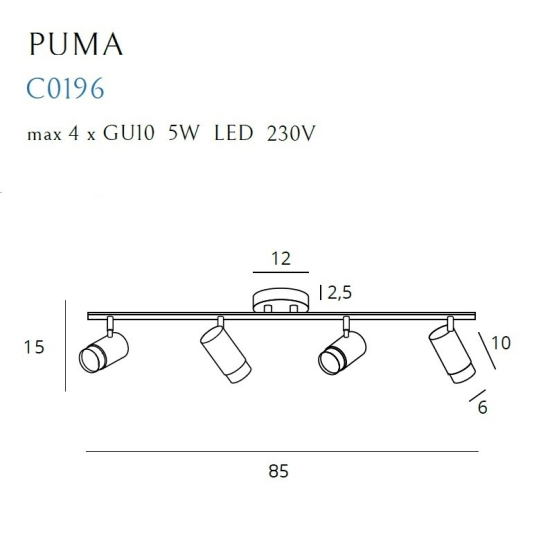 Maxlight Lampa Sufitowa Puma 4 GU10 C0196