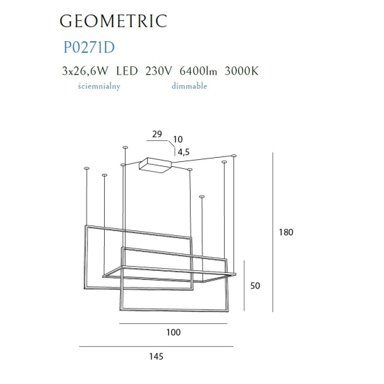Maxlight Lampa Wisząca Geometric Czarna Ściemnialna P0271D