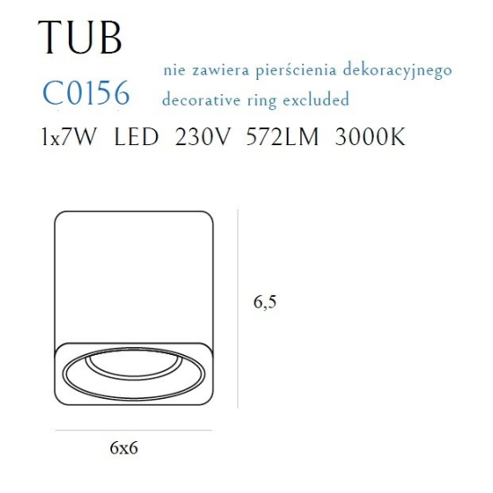 Maxlight Lampa Sufitowa Tub Kwadrat Biały+ Pierścień Ozdobny Biały RC0155/C0156 White C0156