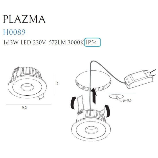 Maxlight Oprawa Wpustowa Plazma Biała IP54 H0089