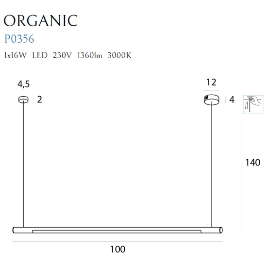 Maxlight Lampa Wisząca Organic Horizon 100cm Złota P0356