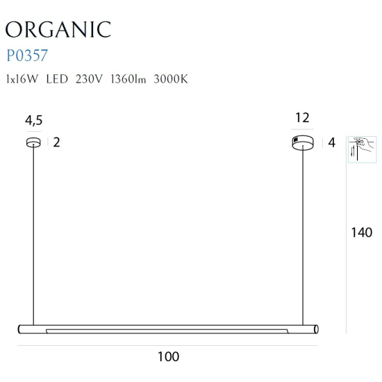 Maxlight Lampa Wisząca Organic Horizon 100cm Biała P0357