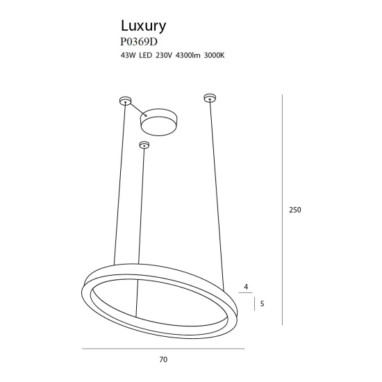 Maxlight Lampa Wisząca Luxury 70 cm Złota Ściemnialna P0369D
