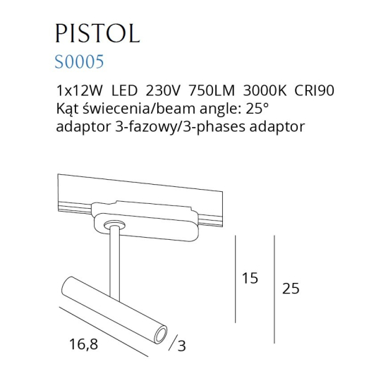 Maxlight Lampa Do Szynoprzewodu Pistol Biały 12W LED S0005