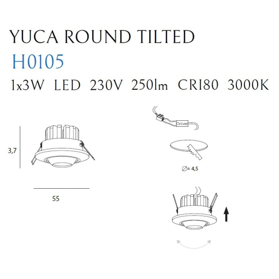 Maxlight Oprawa Wpustowa Max Yuca Round Tilted Black 3W H0105