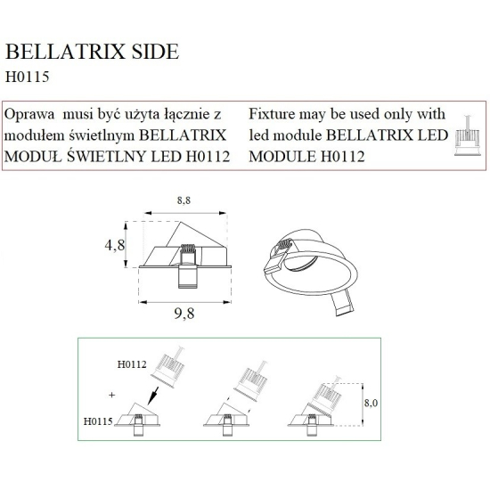 Maxlight Oprawa Wpustowa Bellatrix Side Biała - Bez Modułu Świetlnego LED H0112 H0115