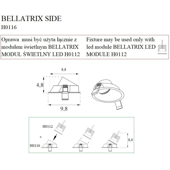 Maxlight Oprawa Wpustowa Bellatrix Side Czarna - Bez Modułu Świetlnego LED H0112 H0116