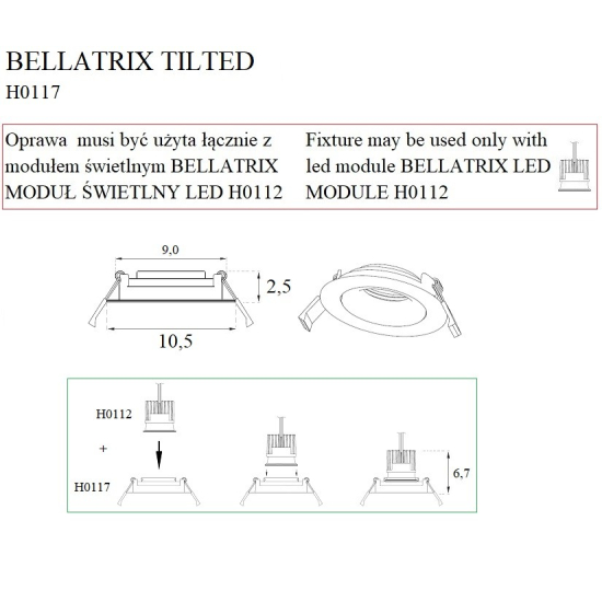 Maxlight Oprawa Wpustowa Bellatrix Tilted Biała - Bez Modułu Świetlnego LED H0112 H0117