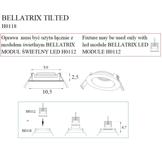 Maxlight Oprawa Wpustowa Bellatrix Tilted Czarna - Bez Modułu Świetlnego LED H0112 H0118