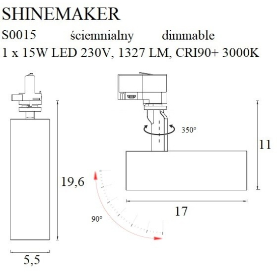 Maxlight Lampa Do Szynoprzewodu Shinemaker Biała- Ściemnialna S0015