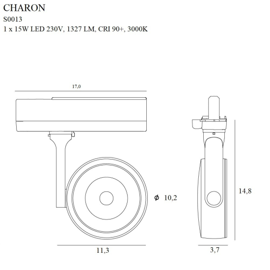 Maxlight Charon do szynoprzewodu Trójfazowego Biały 15W LED 1327lm 3000K S0013