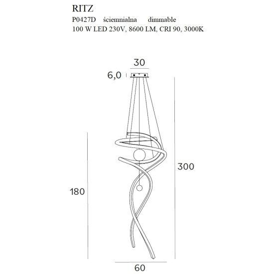 Maxlight Lampa Wisząca Ritz P0427D