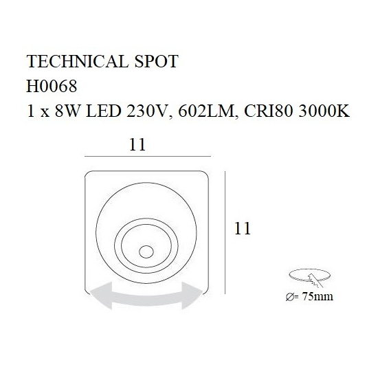 Maxlight Oprawa Wpustowa Technical Spot 8W H0068