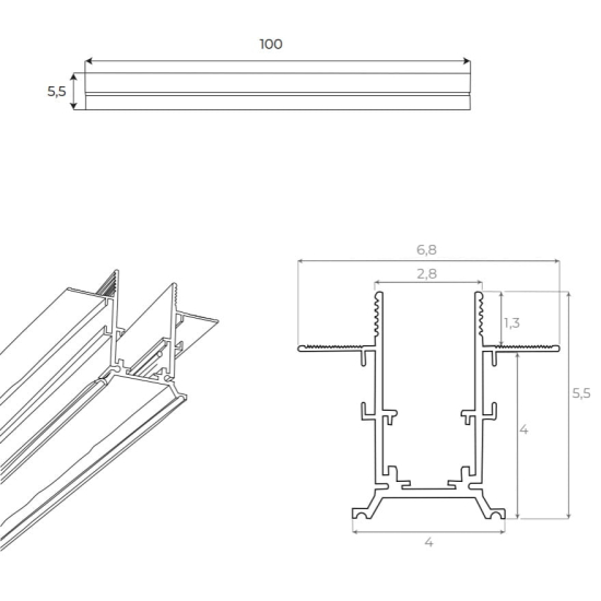 Maxlight Szyna Magnetyczna Podtynkowa, 1 Metr, Czarna MT0006