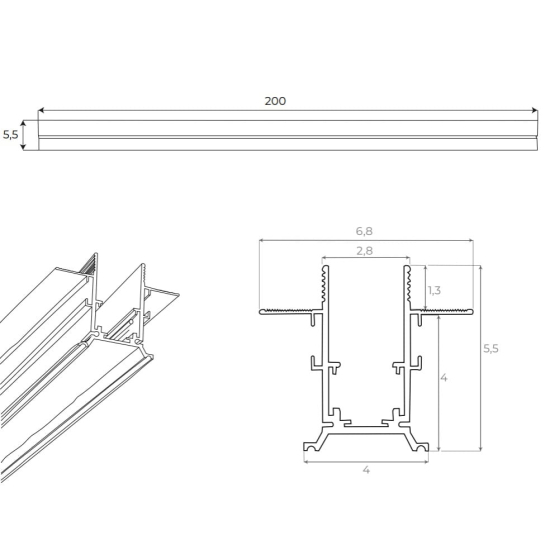 Maxlight Szyna Magnetyczna Podtynkowa, 2 Metry, Czarna MT0007