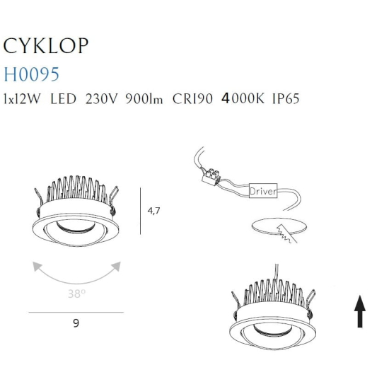 Maxlight Oprawa Wpustowa Cyklop Czarna 4000K IP65 H0095 4000K