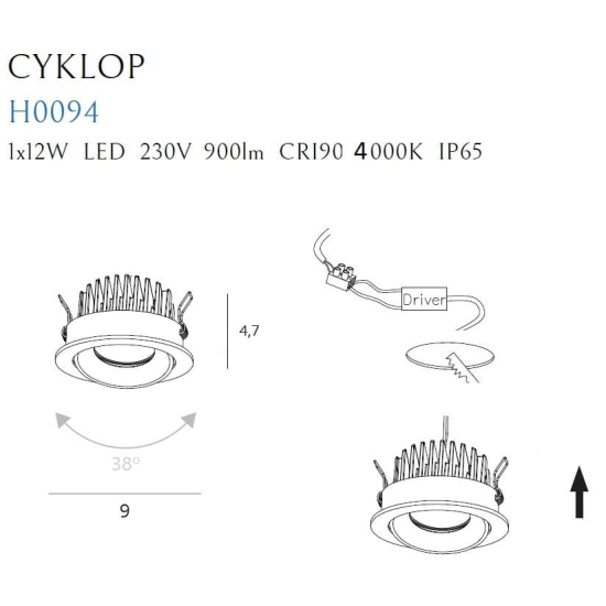 Maxlight Oprawa Wpustowa Cyklop Biała 4000K IP65 H0094 4000K